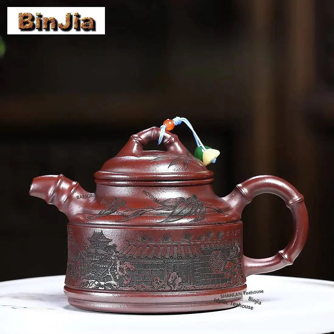 310ml High-end Yixing Purple Clay Teapots Handmade Bamboo Tripod Pot Raw Ore Stone Red Mud Kettle Chinese Zisha Tea Set Supplies