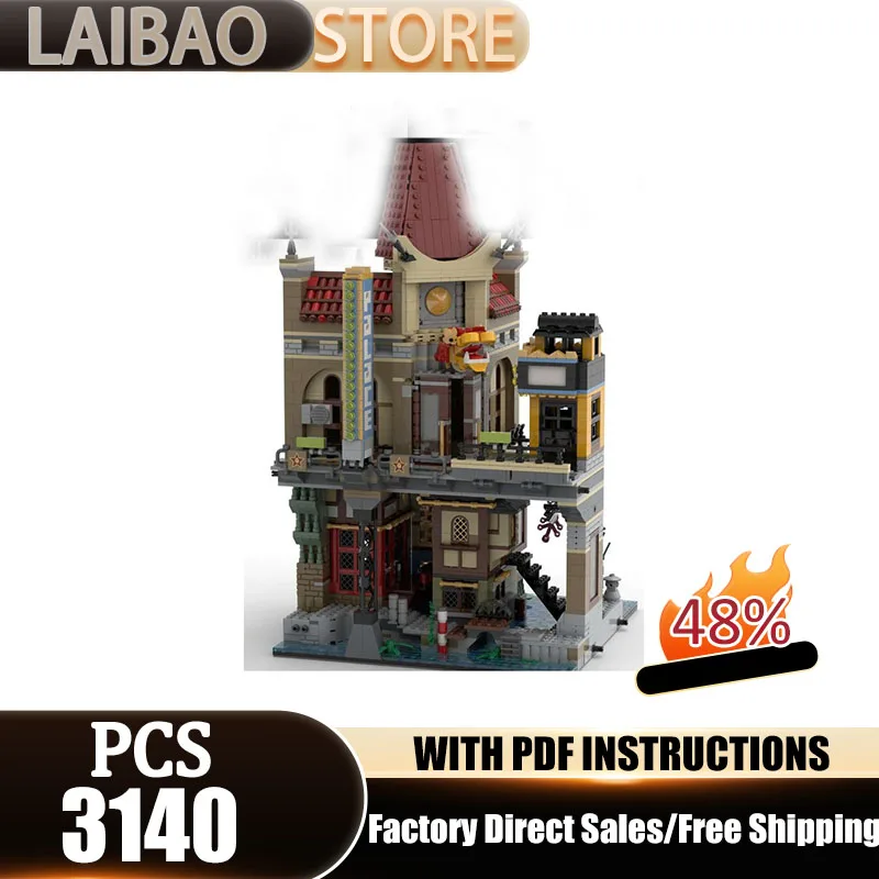 

Модульная модель городского здания MOC, строительные блоки, модель городского кинотеатра, технологические кирпичики, рождественский конструктор, игрушки-подарки с видом на улицу