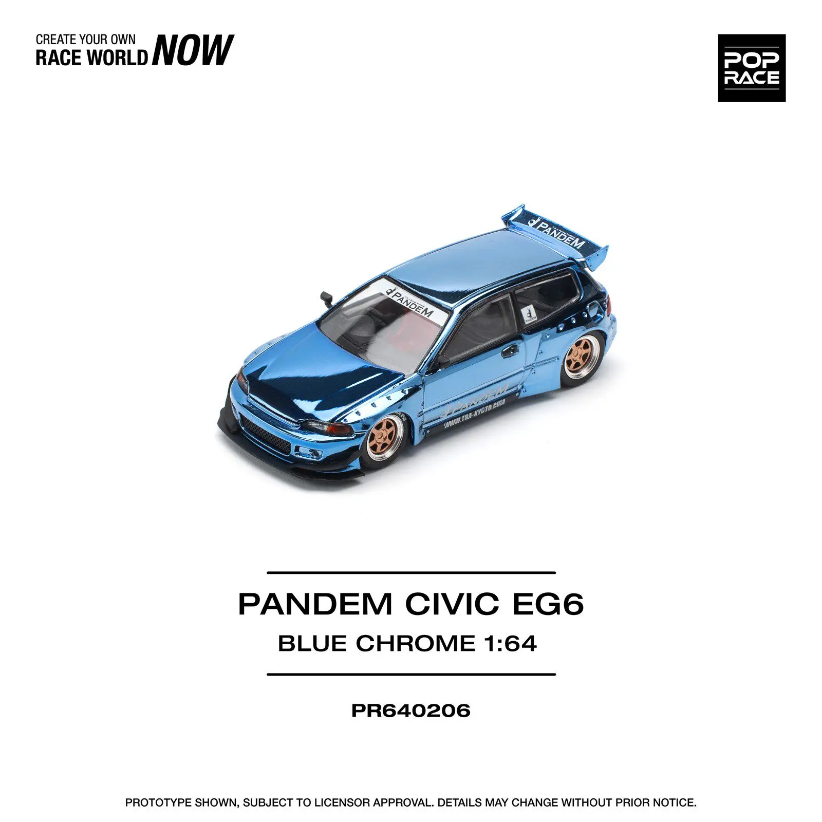 

POPRACE 1:64 Модель автомобиля Pandem EG6 Chrome Blue S26-07