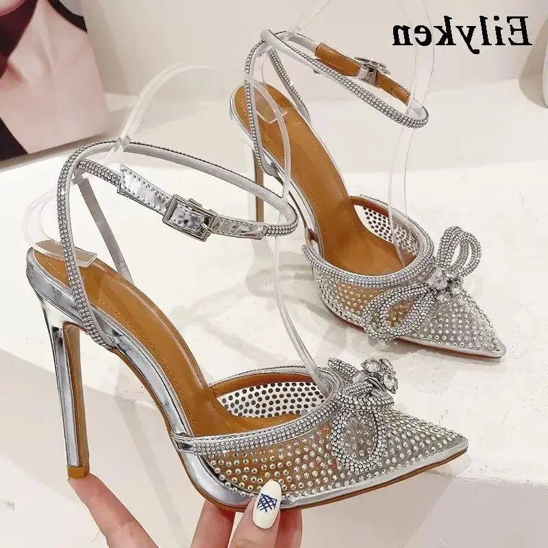 Eilyken New PVC trasparente donna pompe Sexy farfalla-nodo cristallo tacchi alti punta a punta sandali da ballo di nozze scarpe primaverili