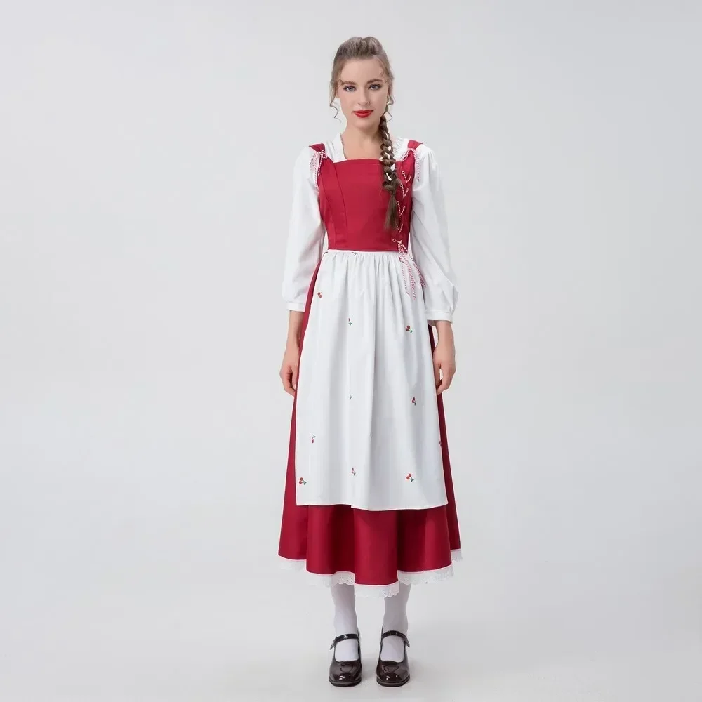 

New Classic Little Red Riding Hood Cosplay Costume For Halloween Girls' Cartoon Character Outfit Includes Dress And Headpiece
