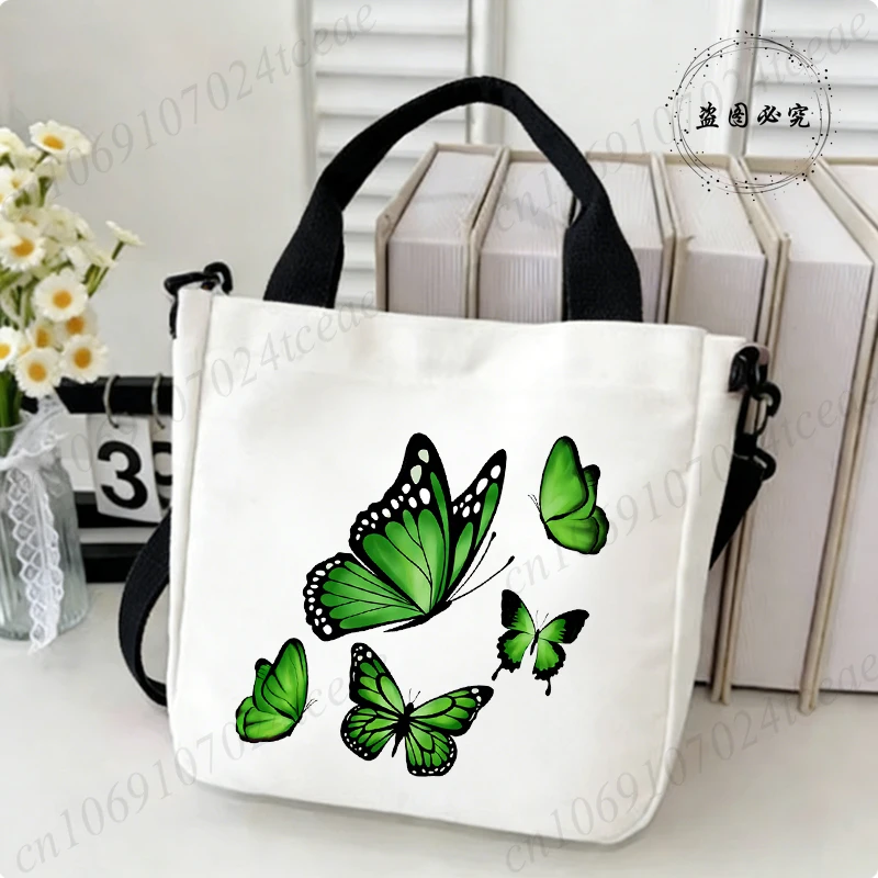 Portable Watercolor Butterfly Anime Cartoon Shoulder Crossbody Bag Women Multi-Functional Handbag Girls Canvas Messenger Bag