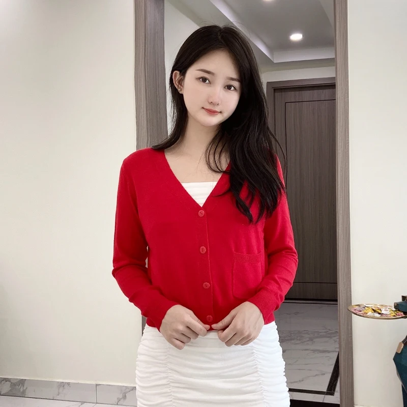 Black Cropped Knitted Sweater Clothing Knit Ladies Jersey Korean Style Blouses Long Sleeve Top Cardigan Female Sweaters Fashion