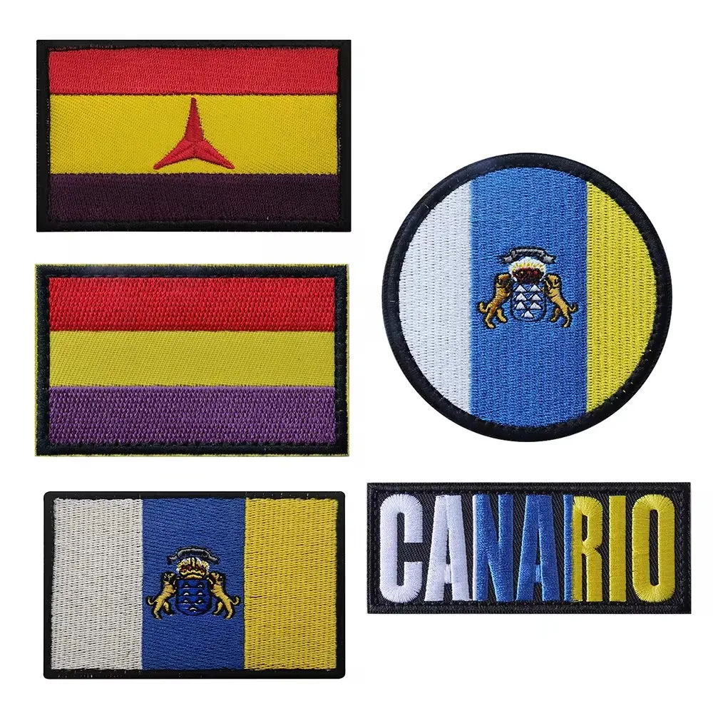 Canary Islands Spain Flag Embroidered Flags Patches Islas Canarias Emblem Shoulder Spanish Badge Appliqued For Clothing Backpack