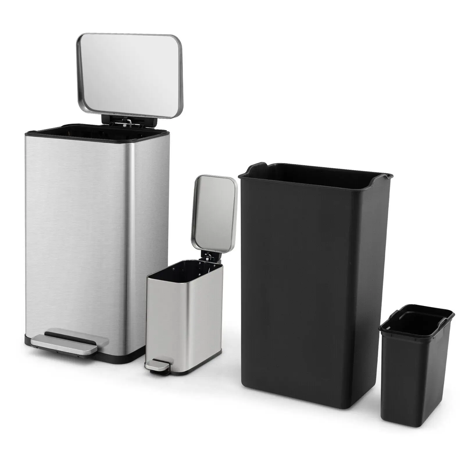 GOFLAME 40L+6L Kitchen Step Trash Can Combo Set Waste Bin w/Detachable Buckets