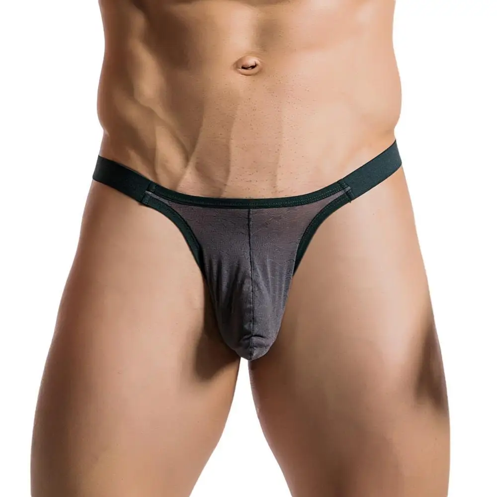 Men Thongs Sexy Underwear T-Back Underpants Breathable Ice Silk Briefs Big U convex Pouch Thongs G-String Male Lingerie Panties