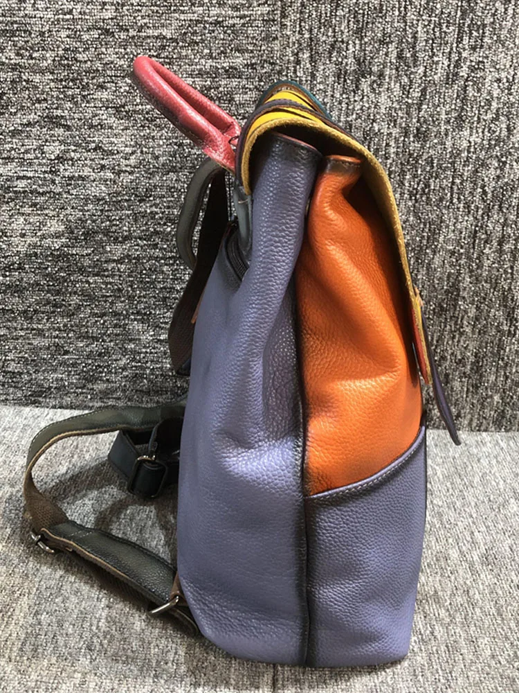 Colori a pannelli Design zaino Harajuku in vera pelle Unisex borsa da scuola per studenti da donna zaini da viaggio Casual Vintage da strada