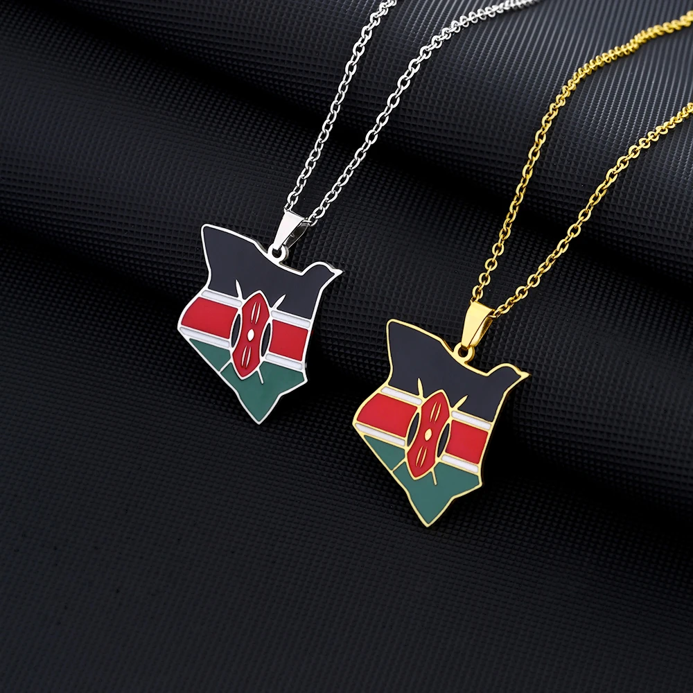 Africa Kenya Map Flag Pendant Necklace Stainless Steel Men Women Gold Color Country Maps Jewelry Gift