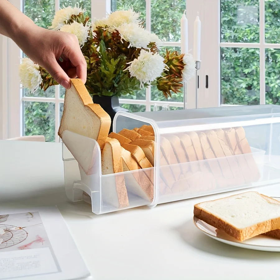 Transparent Plastic Bread Box with Secure Latch - Durable & Airtight Kitchen  for Bread, Pasta, Grains & Rice - Space-Saving Squ