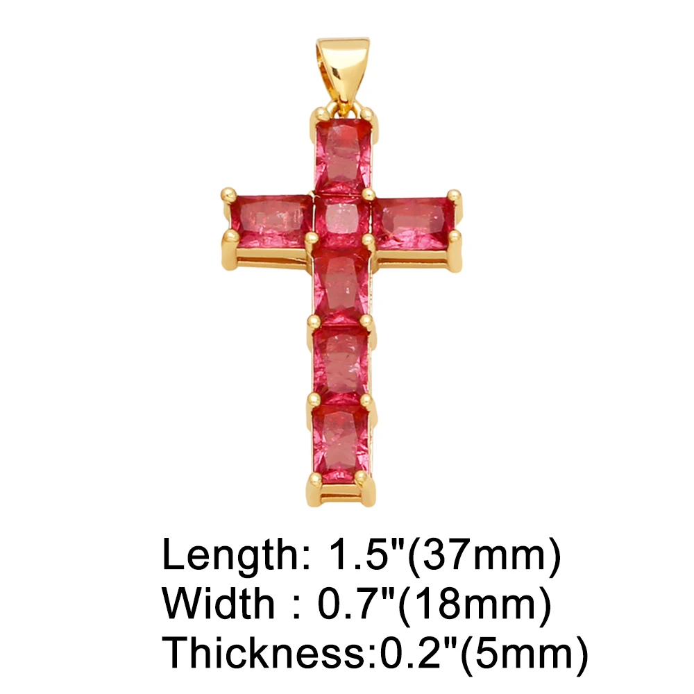 OCESRIO Multicolor Big Crystal Cross Necklace Pendant Copper Gold Plated Religous Crucifix Jewelry Making Component pdtb281
