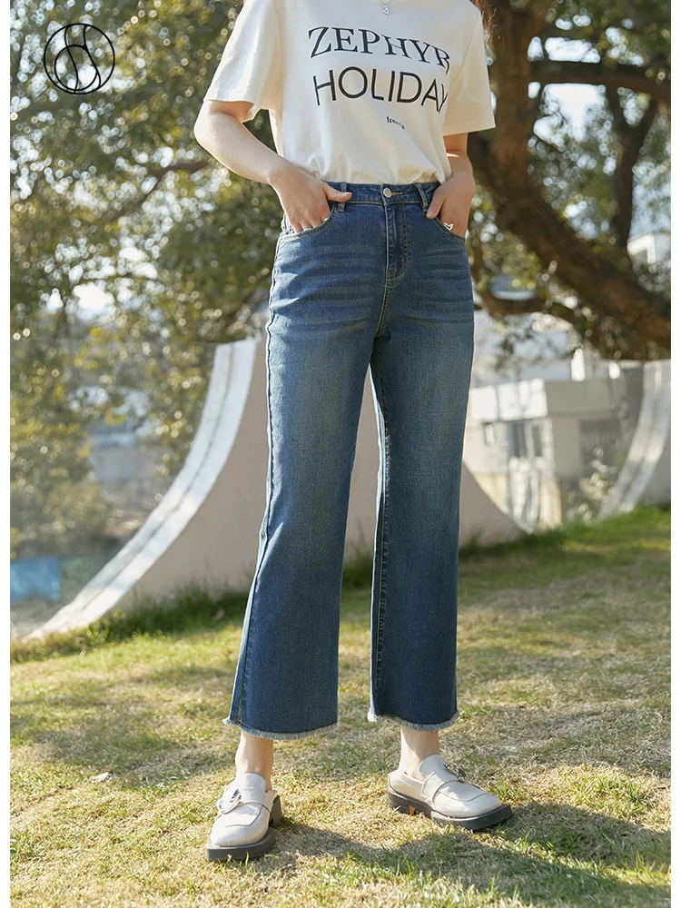 

DUSHU слегка толстые женские эластичные Укороченные расклешенные брюки с высокой талией дизайнерские укороченные джинсы с начесом укороченные джинсы офисные женские ретро брюки