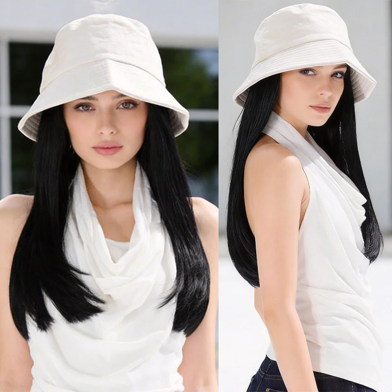 Off-White Sonnenschutz-Bucket-Hat mit geradem, nach innen gekräuseltem Kunsthaar, All-in-One-Stil für lässige Tage & UV-Schutz