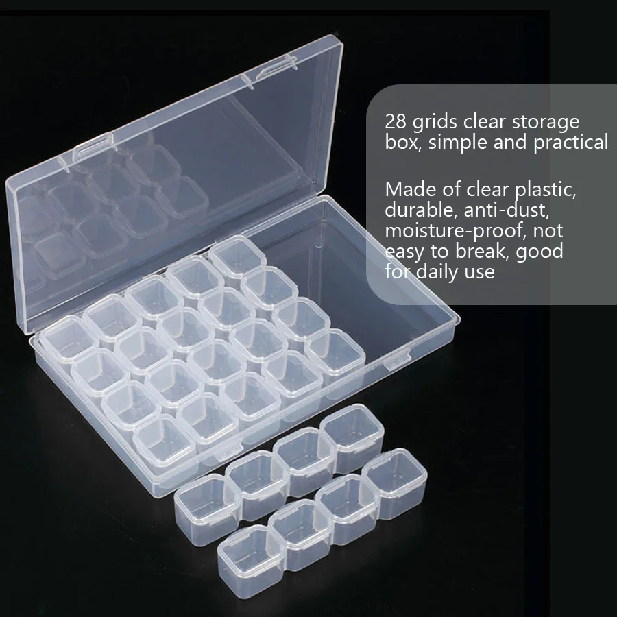 Multicolor 28-Slot Empty Jewelry Organizer Box for Nail Art Rhinestone Gem Bead Display Jewelry Storage Solution