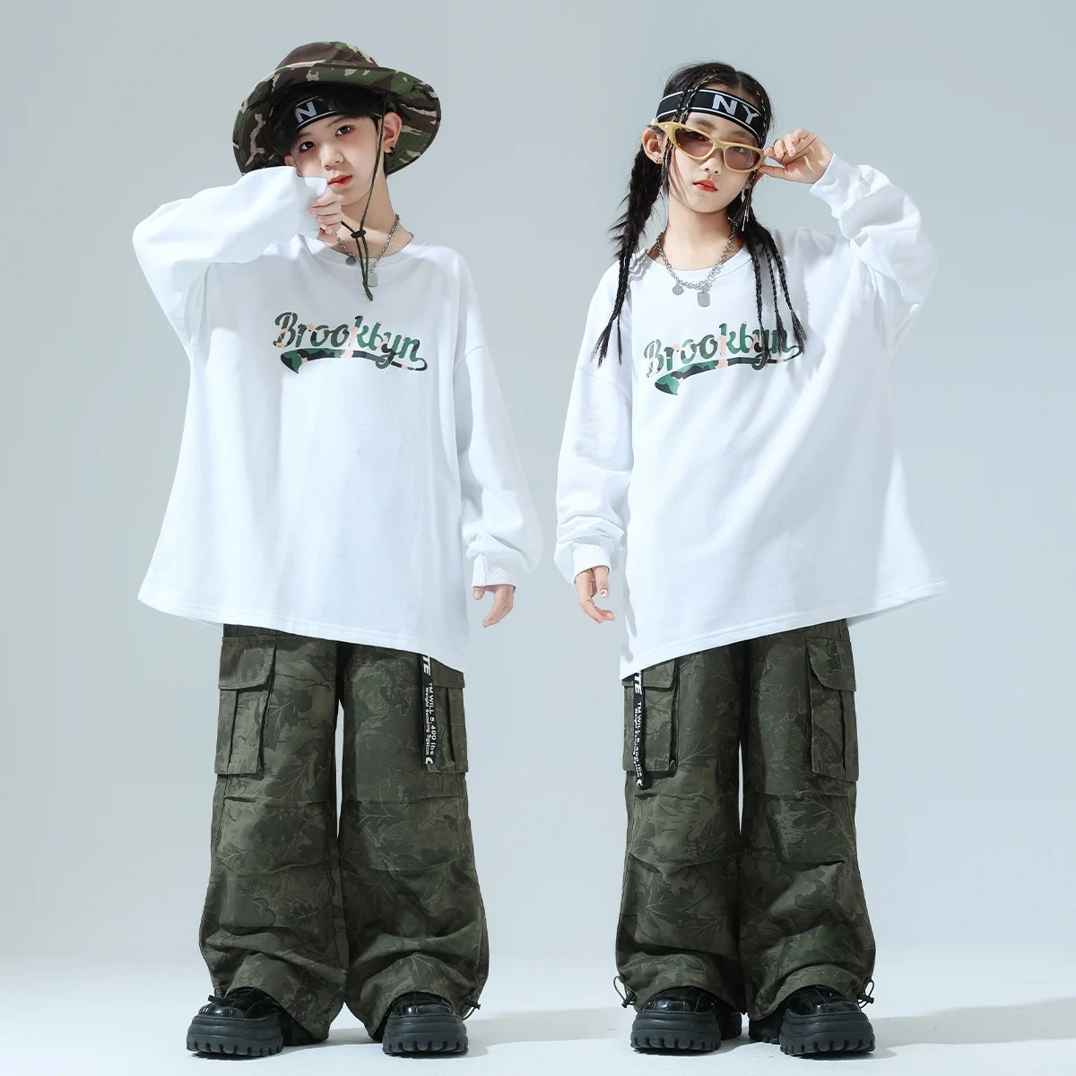 Lose Langarm Tops Camouflage Cargo Hosen Kinder Kostüme Street Dance Hip Hop Kinder Jazz Dance Performance Tragen DN20108