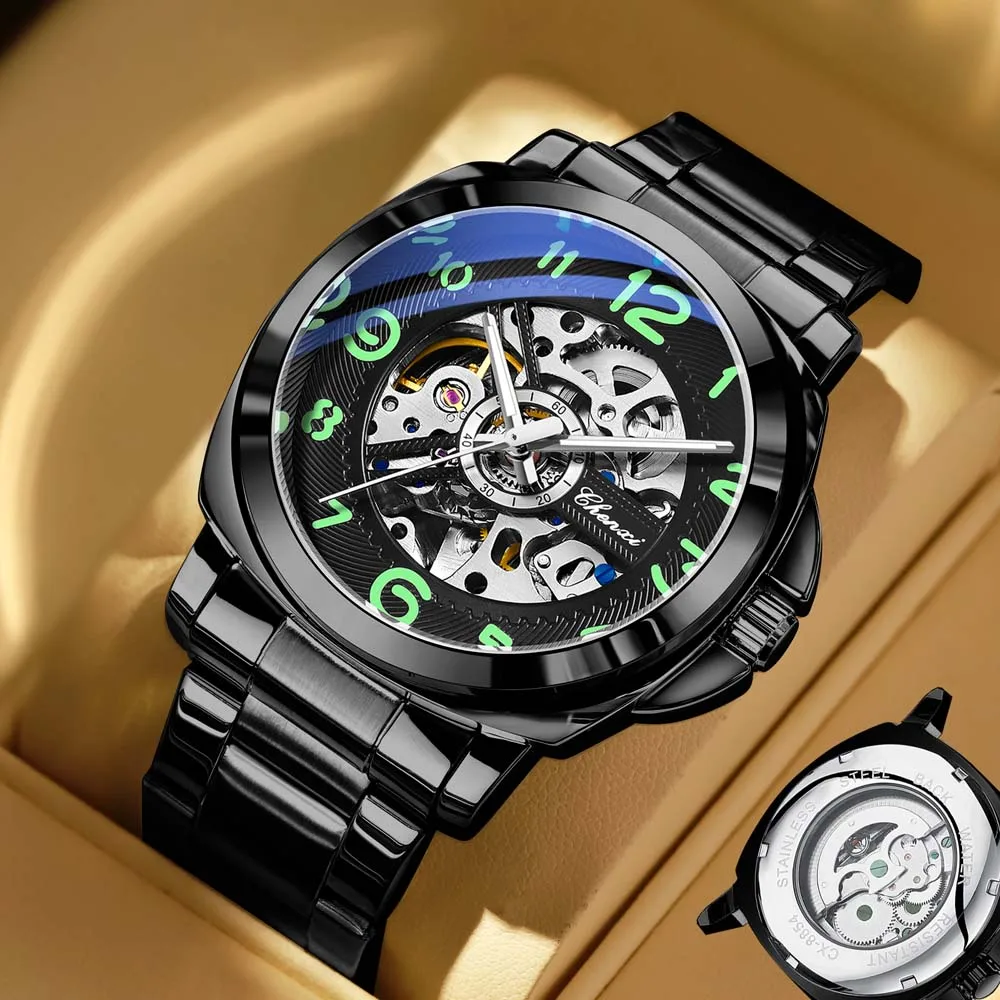 

Механические мужские часы CHENXI с большим цифровым циферблатом, стильные мужские наручные часы, светящиеся, водонепроницаемые, с автоподзаводом, механический механизм