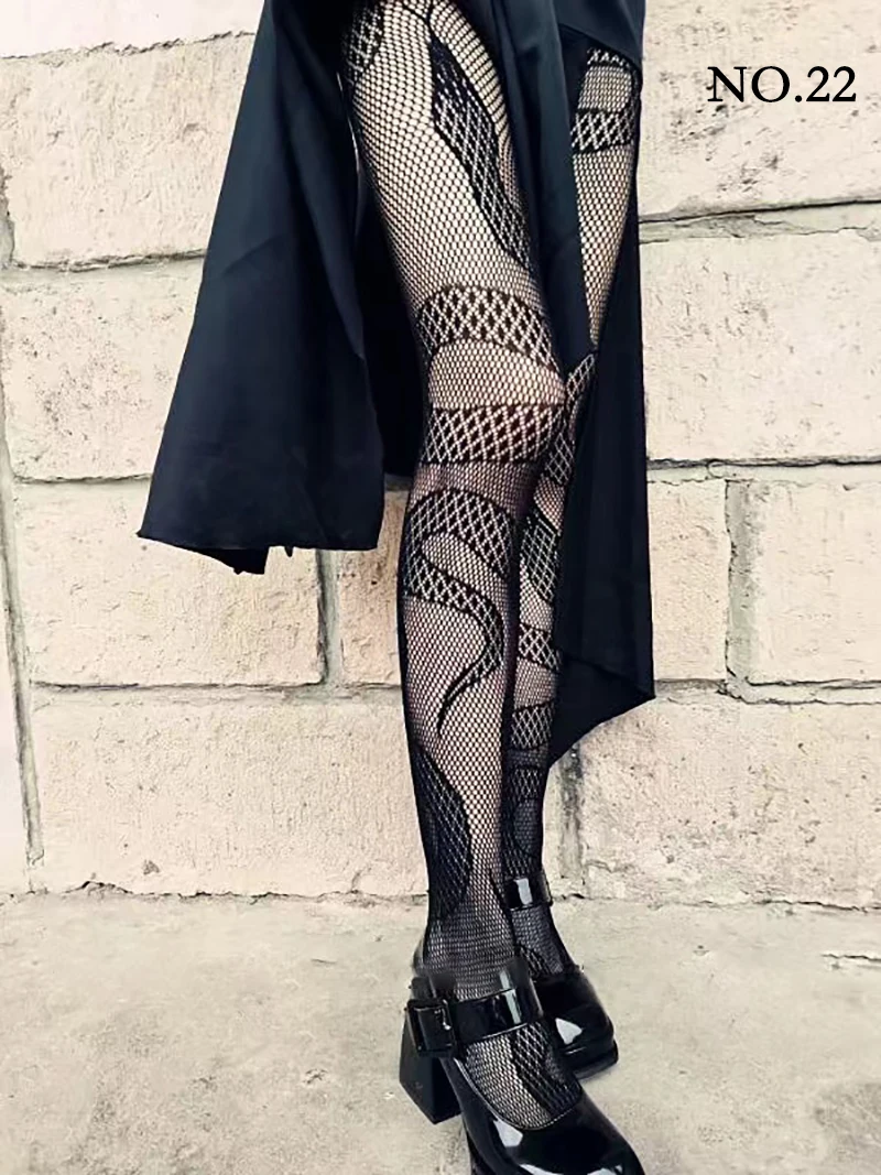 여자 고딕 펑크 달콤한 만화 Fishnet 스타킹 뱀 해골 긴 양말 메쉬 스타킹 팬티 로리타 플러스 사이즈 팬티 스타킹 레깅스
