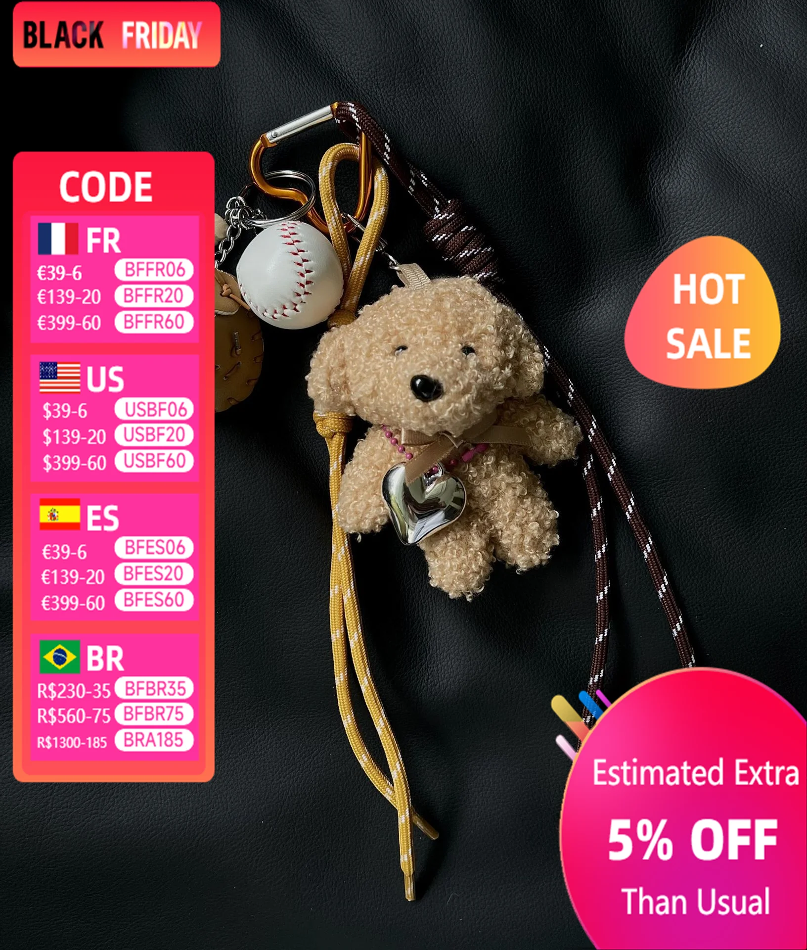 Original Designed Key Chain with baseball Plush dog Decor Sporty Style Bag Pendant Casual Cool Trendy Fashion Accessories