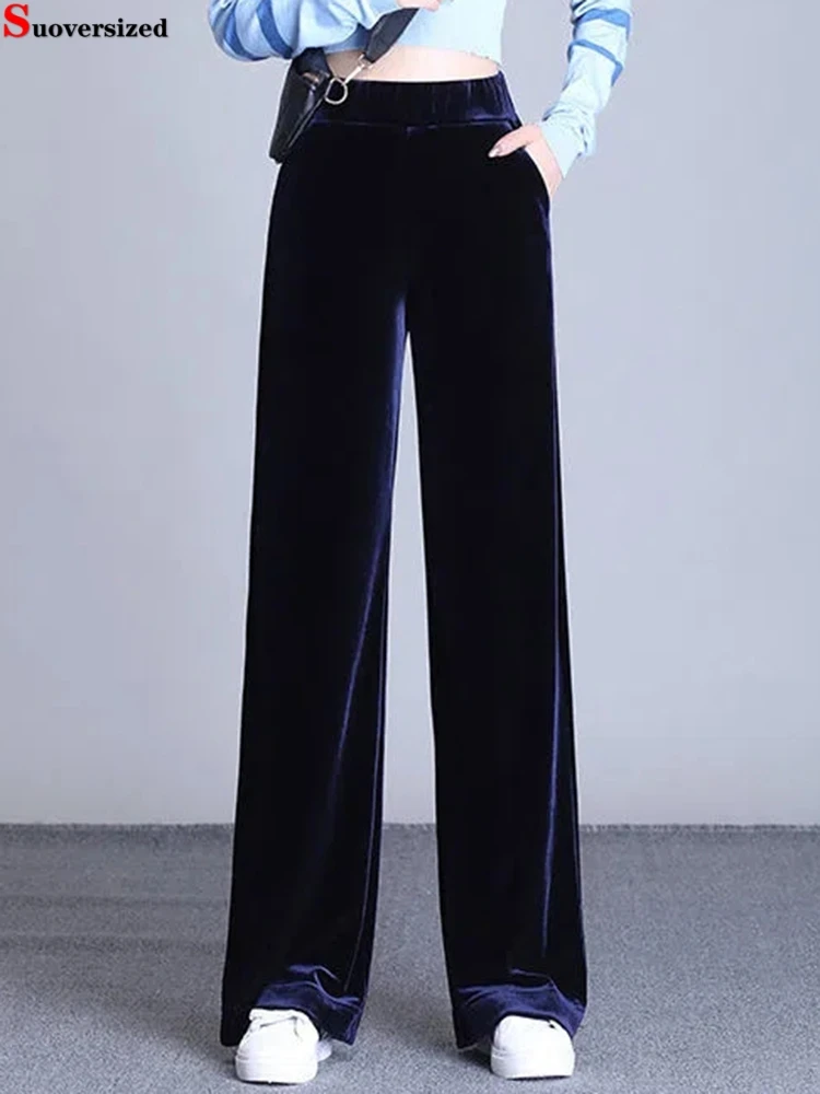 

Velvet High Waist Wide Leg Pants Large Size 4xl Casual Pantalones New Mom Spodnie Spring Solid Color Trousers Basic Fashion Hose