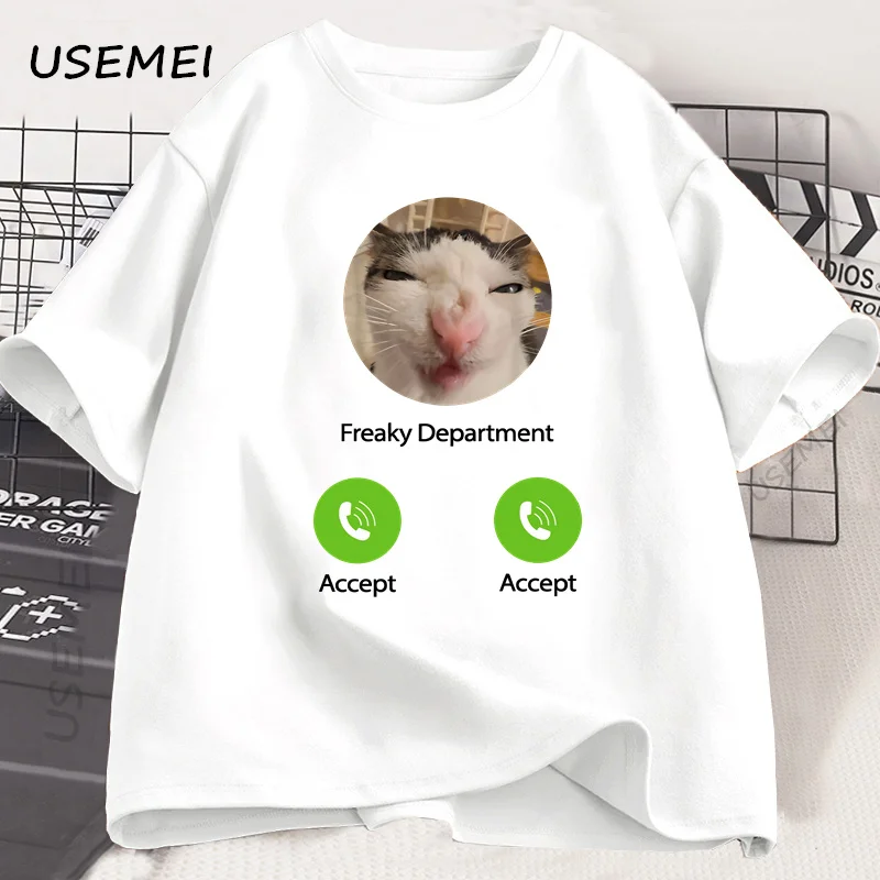 

Freaky Department Funny Cat Meme T Shirt Cotton Short Sleeve Men's T-shirt Harajuku Summer Streetwear Men's Clothes Loose Tees