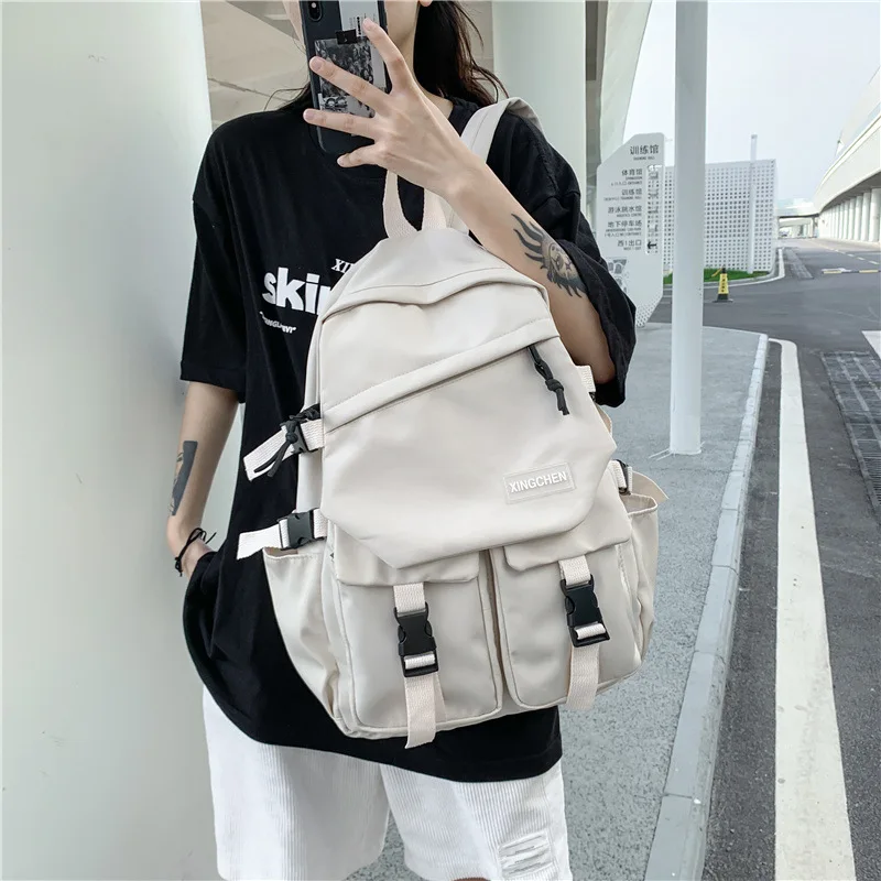 Multifunctional Teenager School Backpack Fashion Cool Nylon Pure Color Backpack Bag Boy Girls Casual Large Capacity Laptop Bag