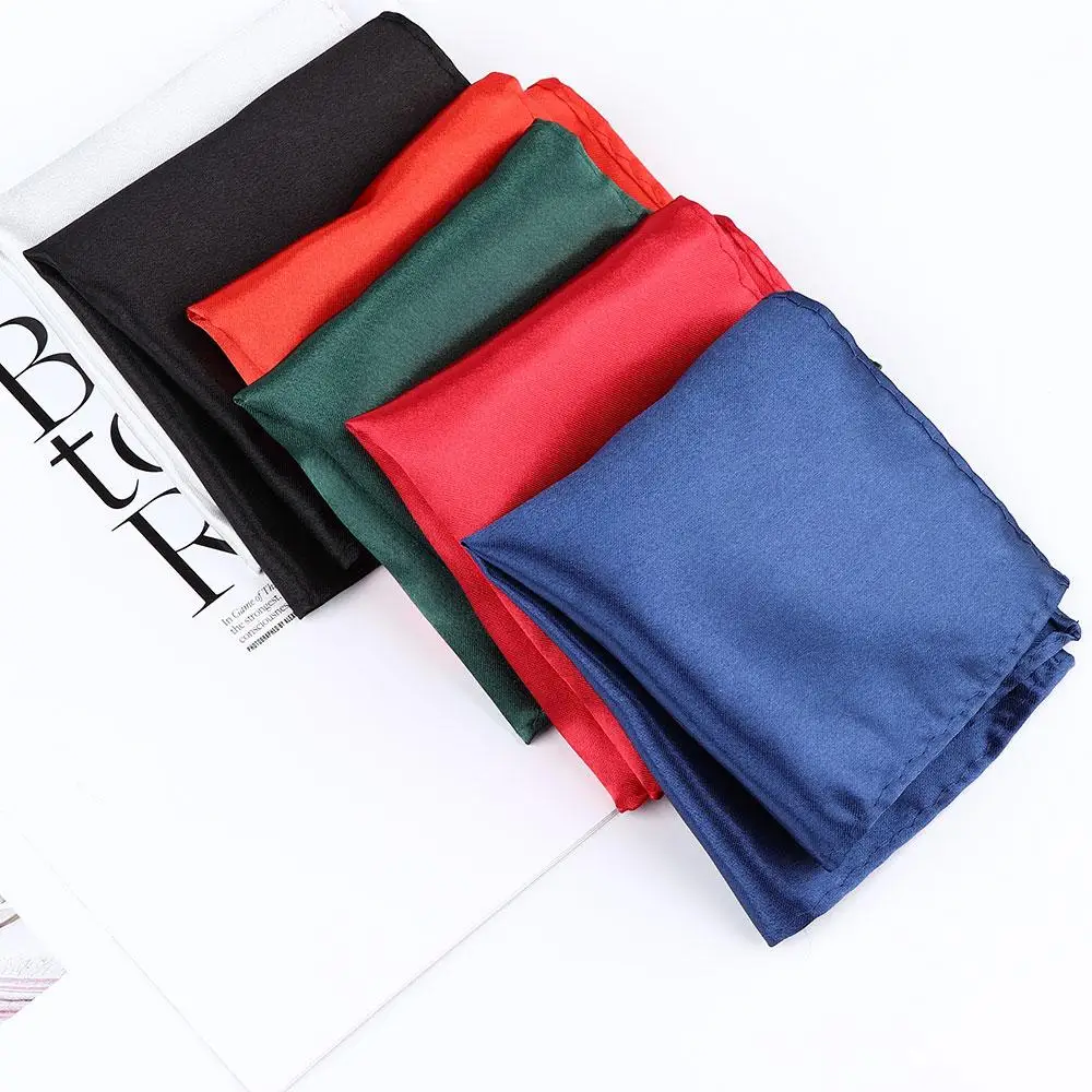Formal sólido cetim liso para vestido de casamento festa sólido formal terno quadrado lenço simples bolso quadrado lenço de seda