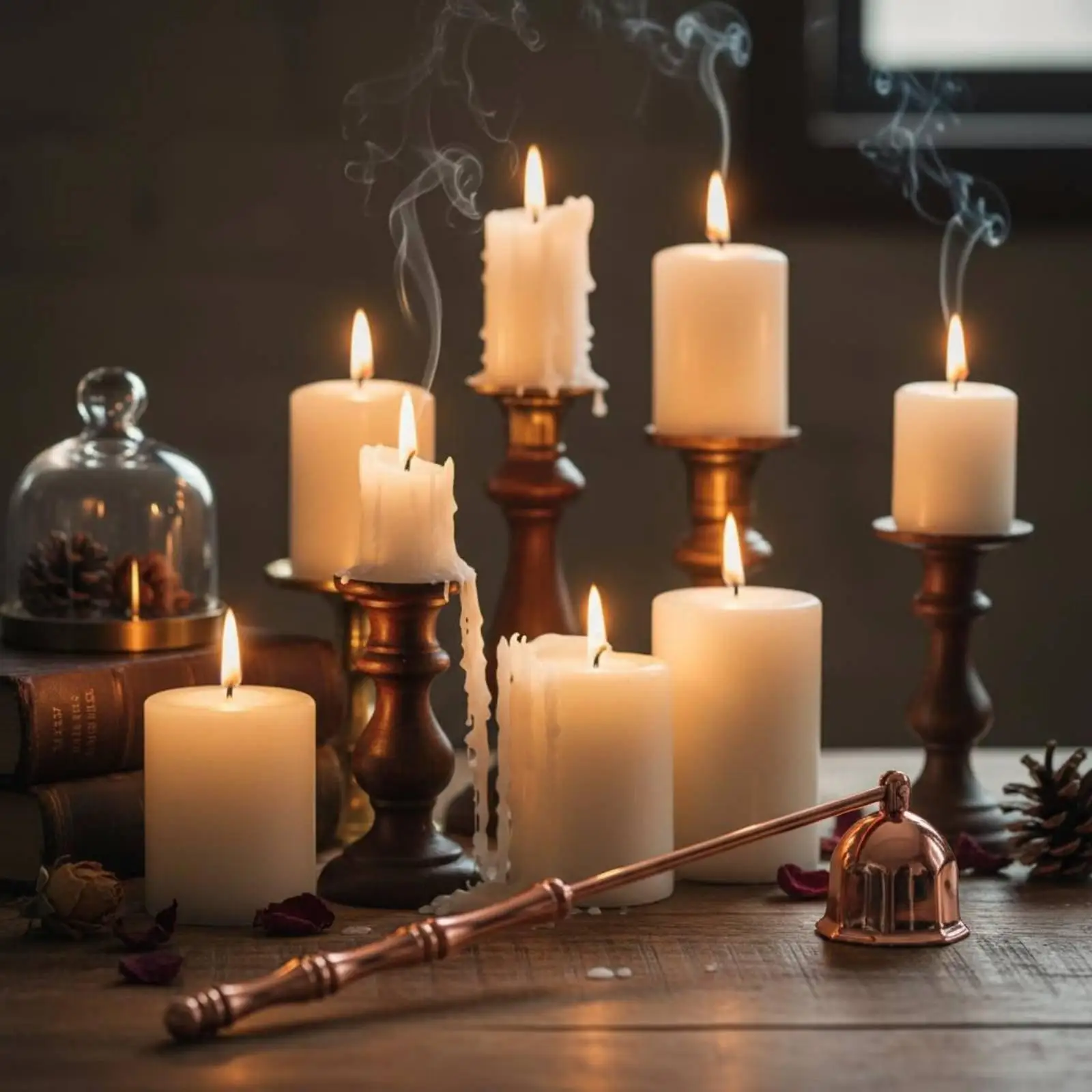 Octagonal Flame Electroplated Finish Candle Stainless Steel Bell Candle Wick Smother for Enthusiasts, Meditation Studio