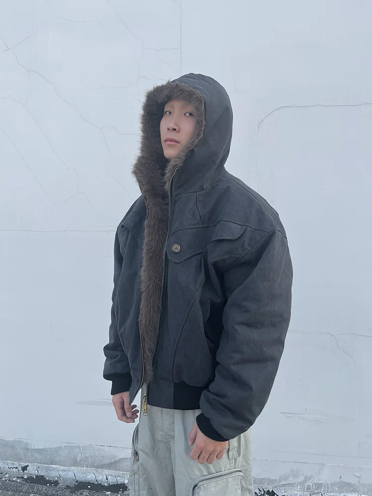 

Fur Collar Faux Jackets Mens Winter Quilted Padded Warm Lightweight Bomber Fashion Sportswear Oversize Casual High-End Downtown