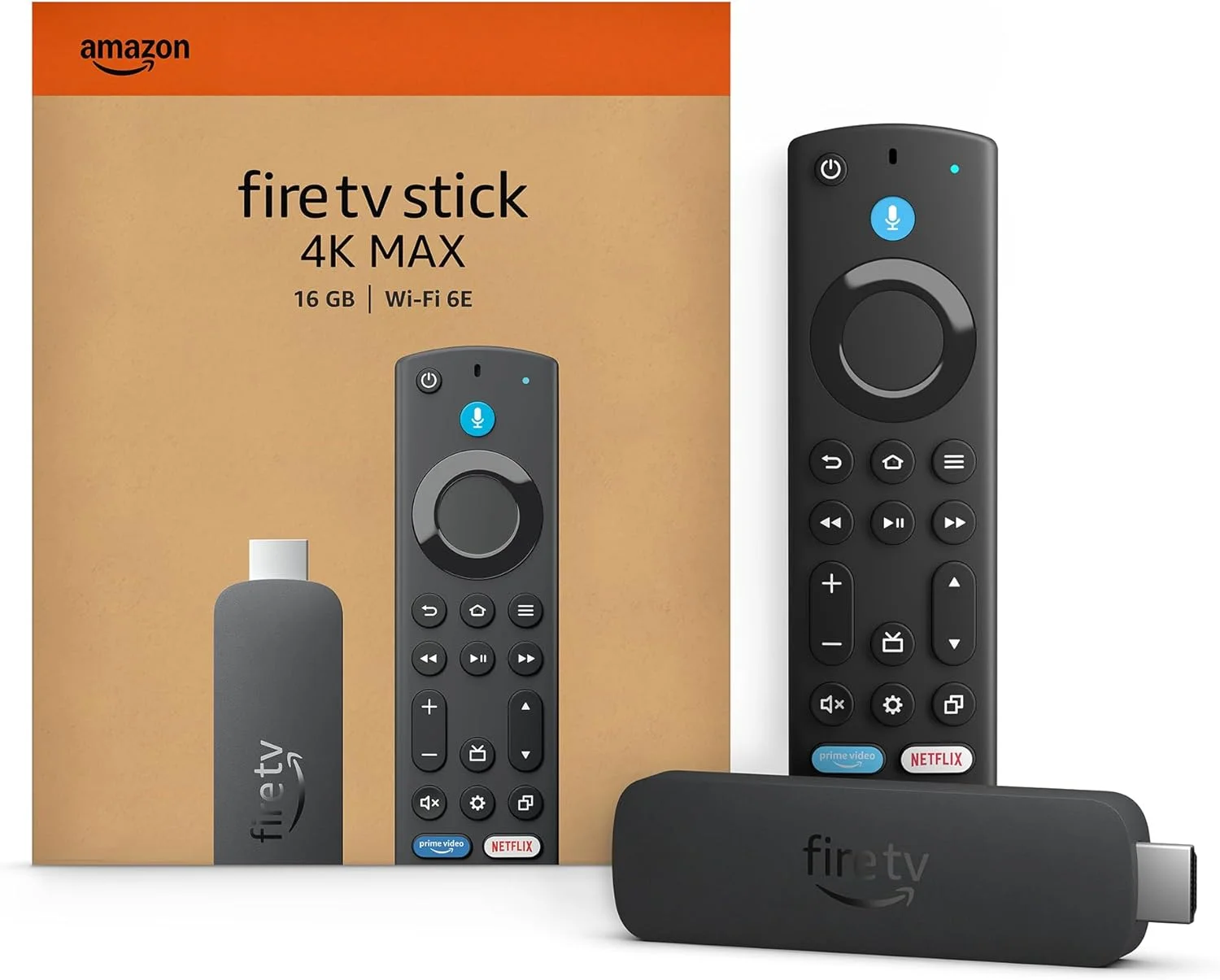 Amazon Fire TV Stick 4K Max streaming device with AI-powered Fire TV Search, supports Wi-Fi 6E, free & live TV