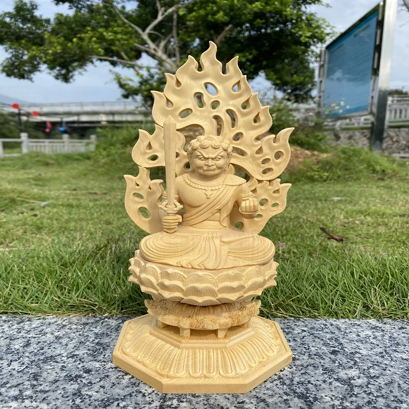 

Hinoki Wood Hand Carved Fudo Myoo Statue Zodiac Rooster Guardian Buddhist Figurine Ornament Feng Shui Home Shrine Altar Decor