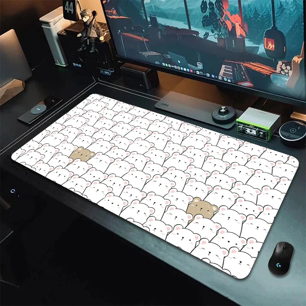 White Bear Gaming Mousepad 900x400 Mat Keyboard Anime XXL Mouse Pad Gamer Cartoon Deskmat Pc Accessories Kawaii Cute Mouse Pads