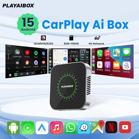 플레이아이박스 CarPlay Ai 박스 안드로이드 15 QM6225/6115 차량용 스마트 스트리밍 박스 무선 CarPlay 안드로이드 오토 넷플릭스 내장 GPS