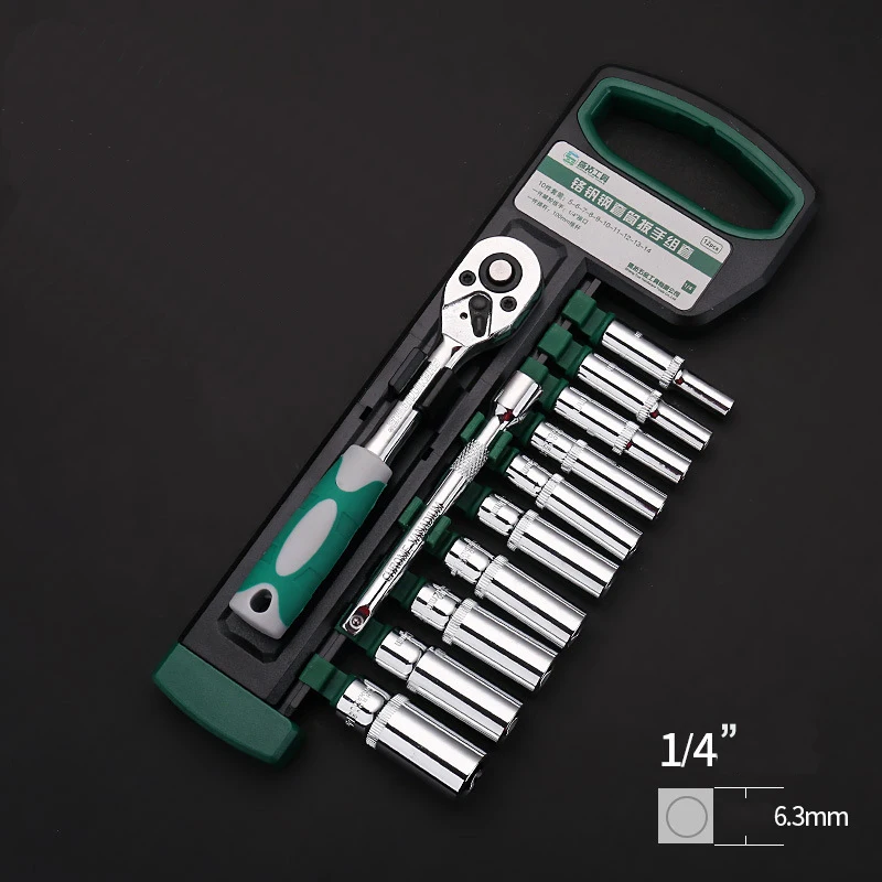 Set of Ratchet and Socket 1/4 Auto Repair Hand Tools Kit Long Wrench Screwdriver Bit With Extension For Car Repairing