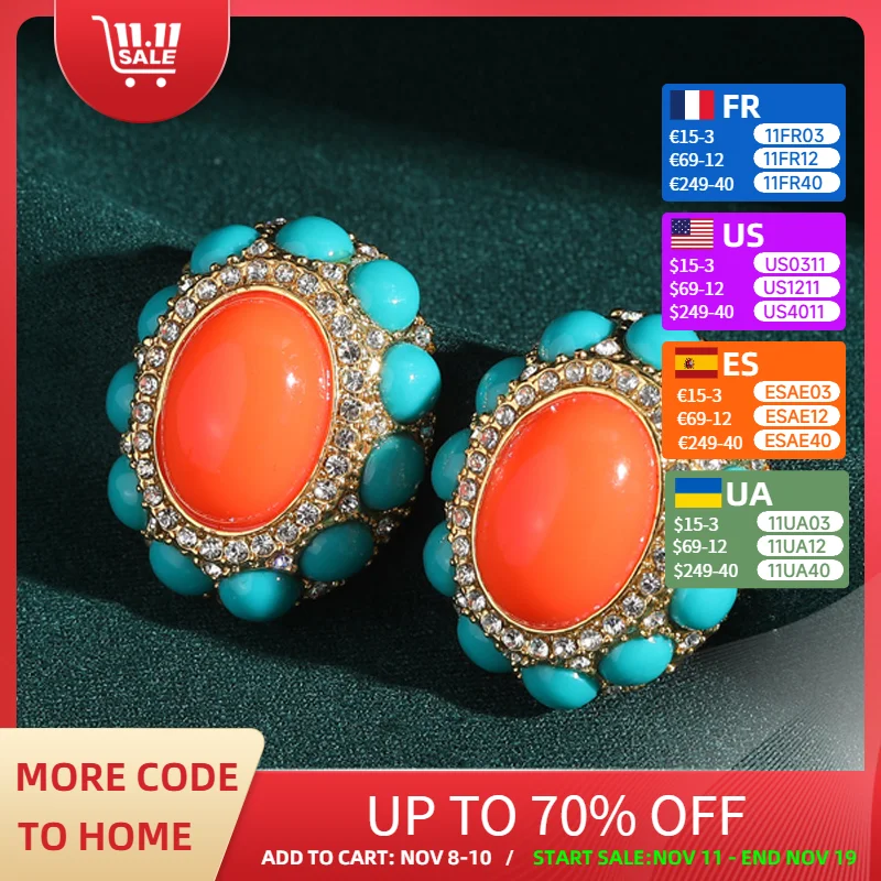 

Vintage Earrings For Women Luxury Orange Jewelry Natural Stone Designer Gold Color Oval Trend 2025 Accessories Chritmas Gift