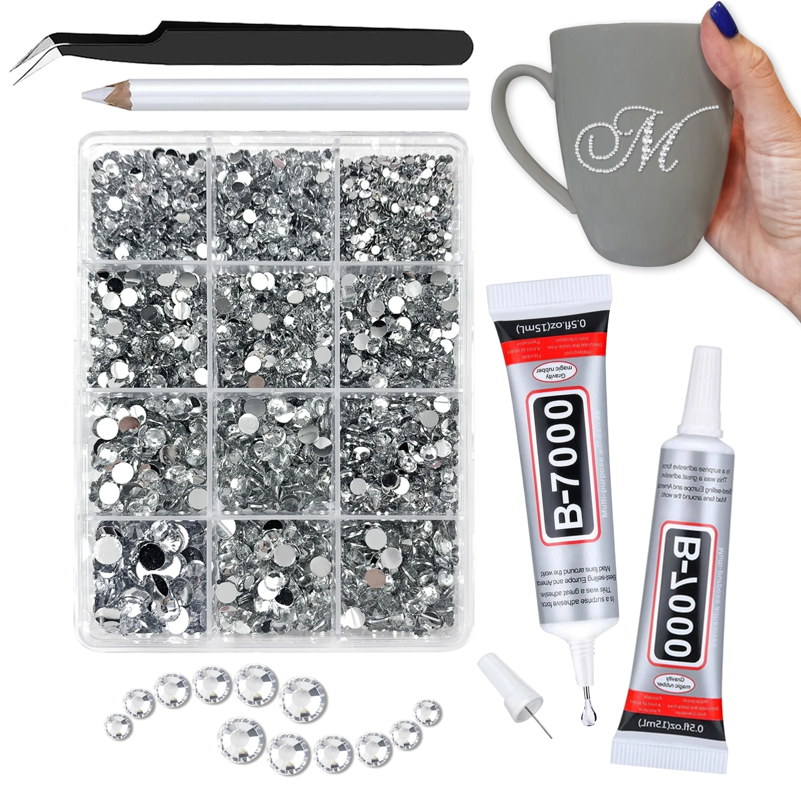 

Resin Rhinestones Glue Kit for Crafts Glitter Non Hotfix Crystals With B7000 Clear Glue Set Flatback Gems Stones for Nails Shoes