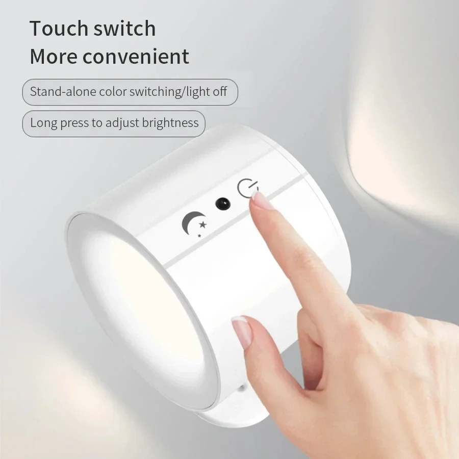 Magnetische Led Wandlamp Usb Opladen Touch Control Afstandsbediening 360 Draaibaar 3 Kleurmodi Wandlamp Slaapkamer Woonkamer Nachtlampje