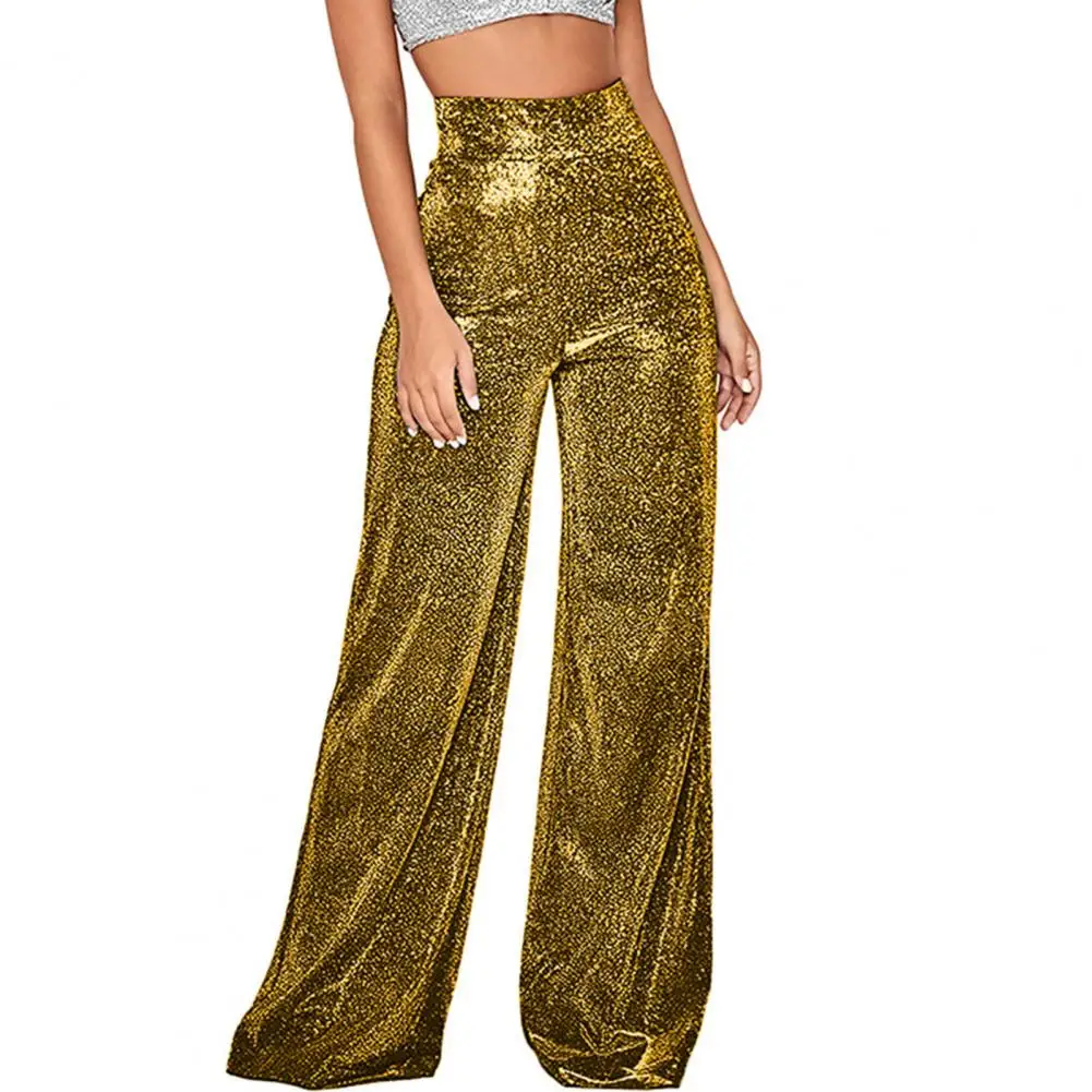 

Loose Women Pants Shiny Solid Color High Waist Spring Autumn Straight Trousers Wide Leg Pants