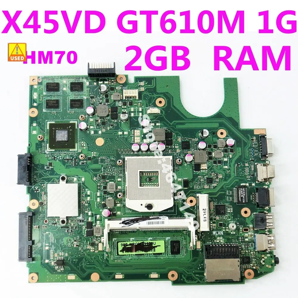 X45VD HM70 GT610M/1GB 2GB RAM Mainboard For ASUS X45V X45VD Laptop Motherboard  100% Tested OK  Used