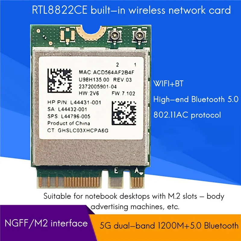 ABKQ-6X RTL8822CE Wireless Network Card 2.4G/5G Dual-Band Gigabit Wifi Bluetooth 5.0 M.2 NGFF Interface Wifi Wireless Module