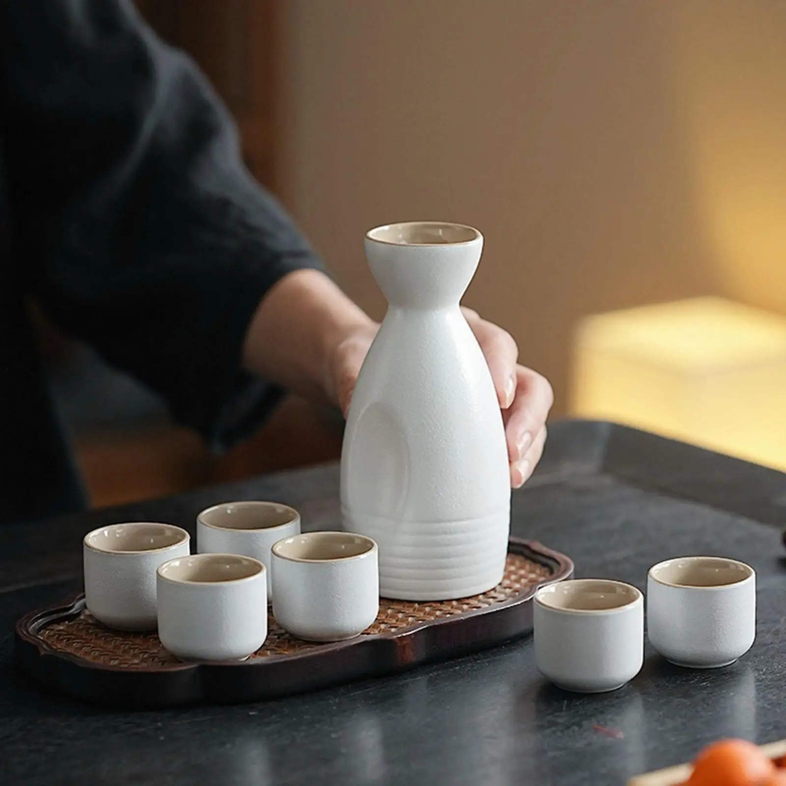 Japanese Style Ceramic Sake Pot Cups Set Decoration Drinkware Crafts Traditional for Cabinet Kitchen Tea Party Drawer Cupboard