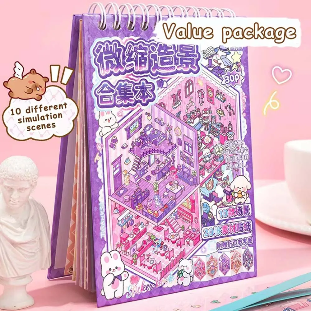 Kawaii 3D Cute Cartoon Animals Miniature Scene Visual Stacking Sticker Book DIY Scenes Creative DIY Stickers Stress Relief Gift