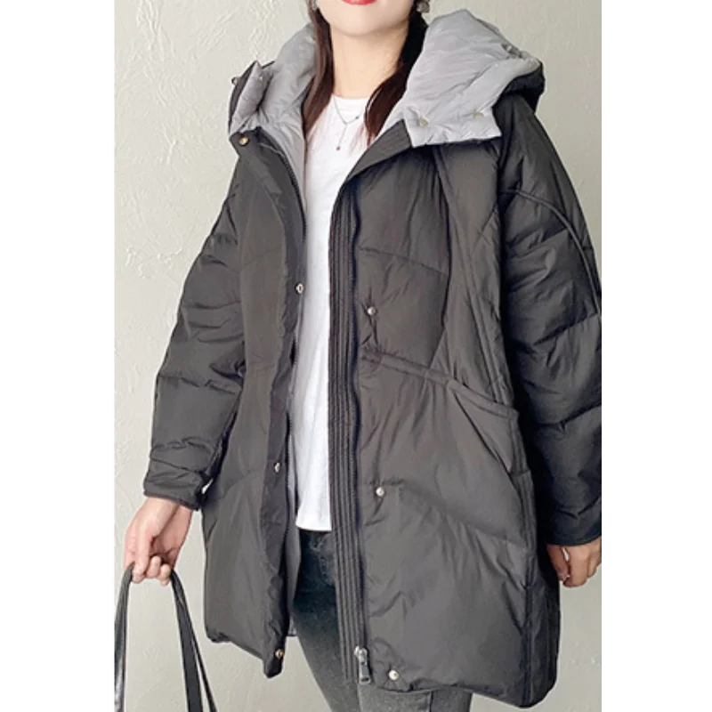 Winter Jackets Woman 2024 Puffer Coats Color Collision Casual Fashion Coats Down Mid-length Hooded Loose Jackets for Women