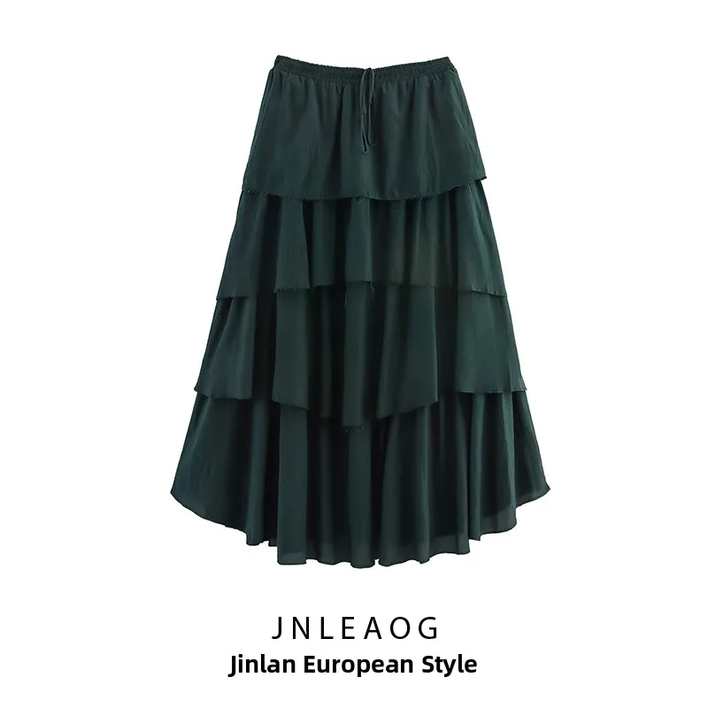 

JNLEAOG Women's High Waist Midi Skirt Faion Design Layered Decorative Wind Sle Casual Polyester Fabric H-ape 2025 Autum...