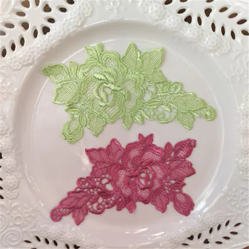 10Pcs/Lot 13*7cm Shiny Pink Purple Green Hollow Gradient Sewing Motif Venise Lace Applique for Garment Embroidery Lace Patches