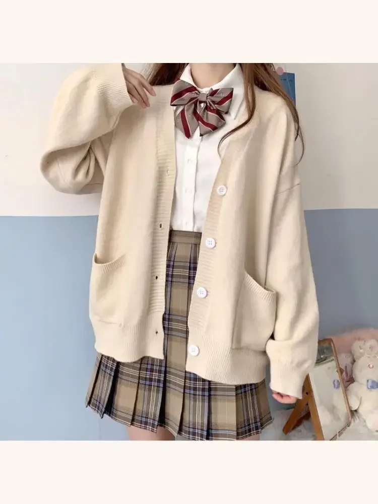 Japan Schulpullover Frühling Herbst V-Ausschnitt Baumwolle Strickpullover College-Stil JK Uniform Strickjacke 5-Farben Student Mädchen Cosplay