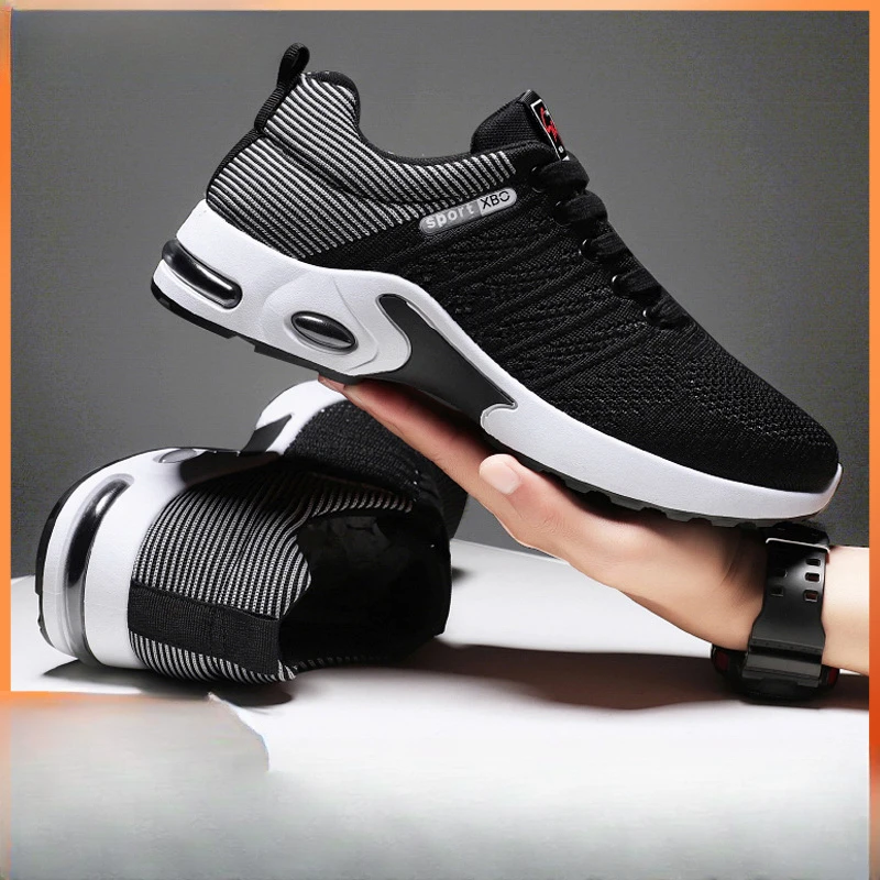 Mens Running Shoes 2024 Plus Size Breathable Knit Sport Tennis Sneakers Fashion Lace Up Walking Jogging Gym Trainers Cushioning