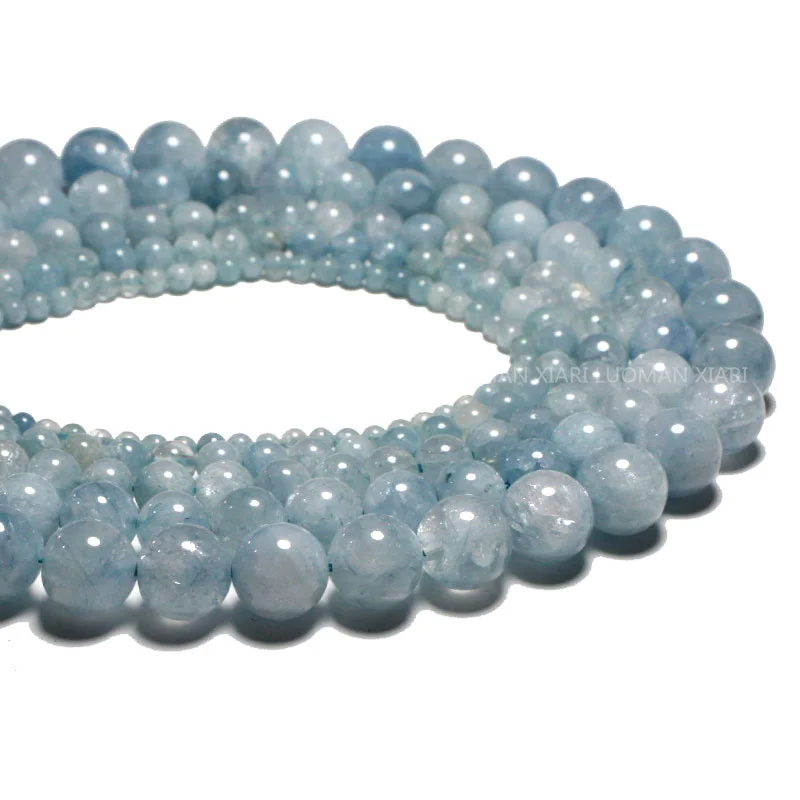 Wholesale Natural Quartz Aquamarine Loose Round Stone Beads for Jewelry Making Diy Bracelet Neklace Accessories 4/6/8/10/12mm