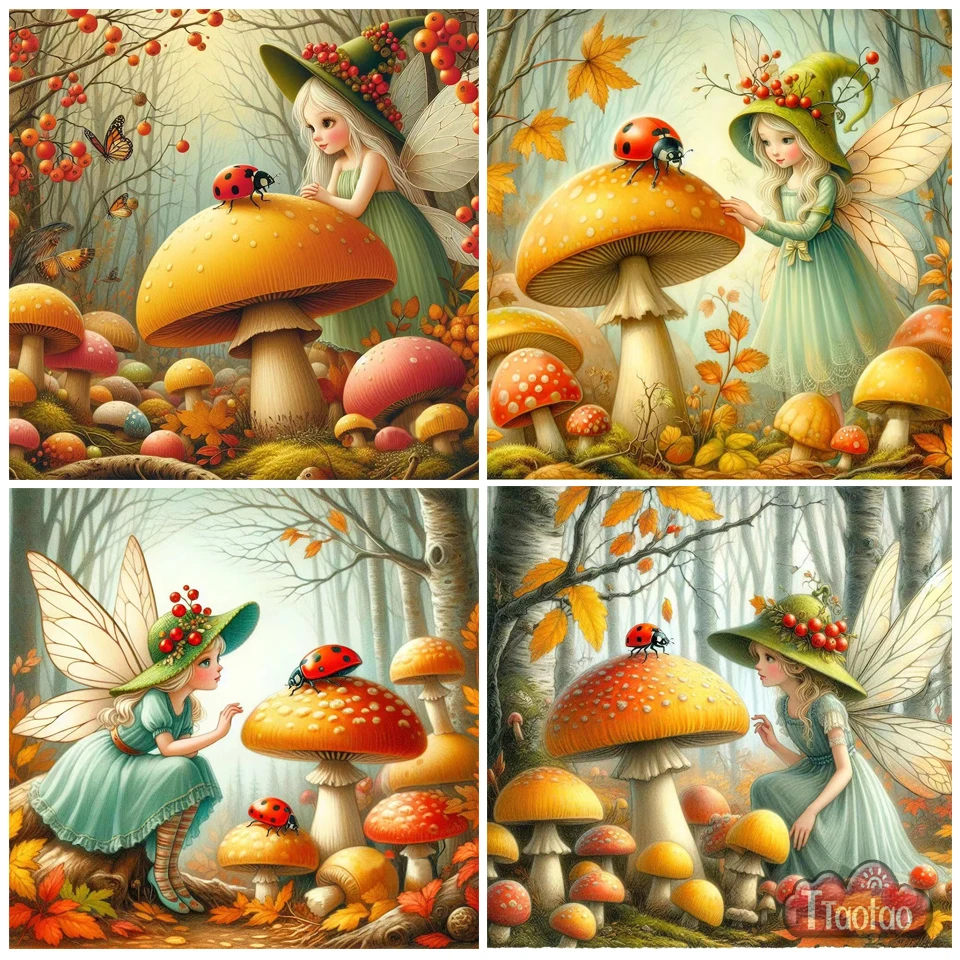 Cartoon 5D Forest Fairy Mushroom Diamond Painting DIY Full Rhinestone Square Round Mosaic Bead Embroidery Butterfly Decor Crafts