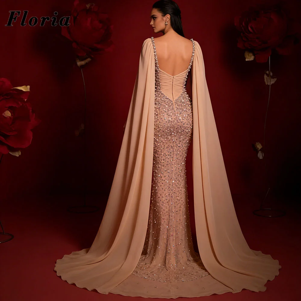 

Очаровательные вечерние платья цвета шампань с жемчугом, индивидуальный пошив, с рукавами-крылышками, женские выпускные платья, бальные платья, расшитые бисером, для свадебных торжеств