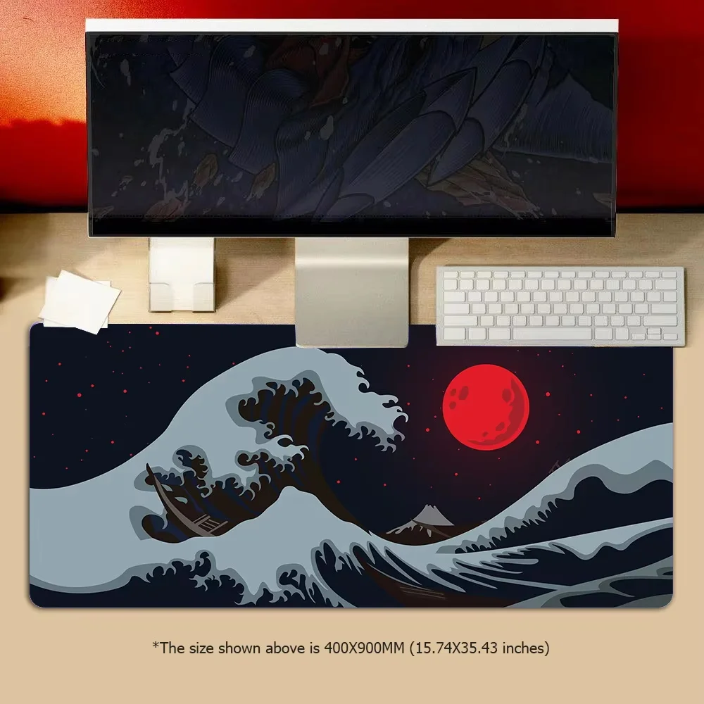Japanese Mouse Pad Gamer Waves Playmat Gray Art Aesthetics XL Computer Home HD Mousepad XXL Office Soft Non-Slip PC Table Mat