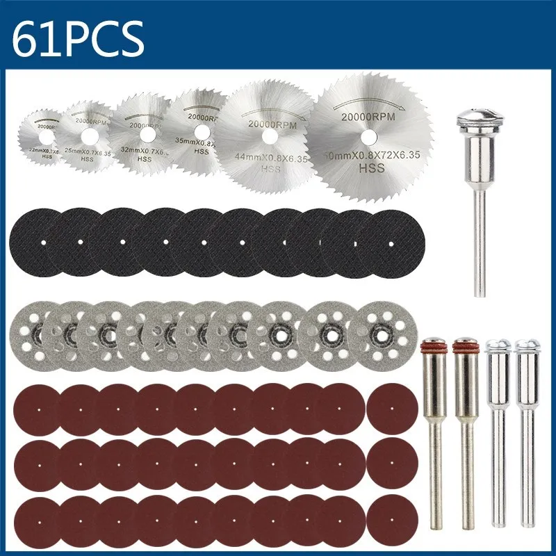 CMCP 61pcs Mini Saw Blade Set Included HSS Saw Blade,Metal Cut off Wheel,25mm Diamond Cutting Disc,30mm Sandpaper for Dremel